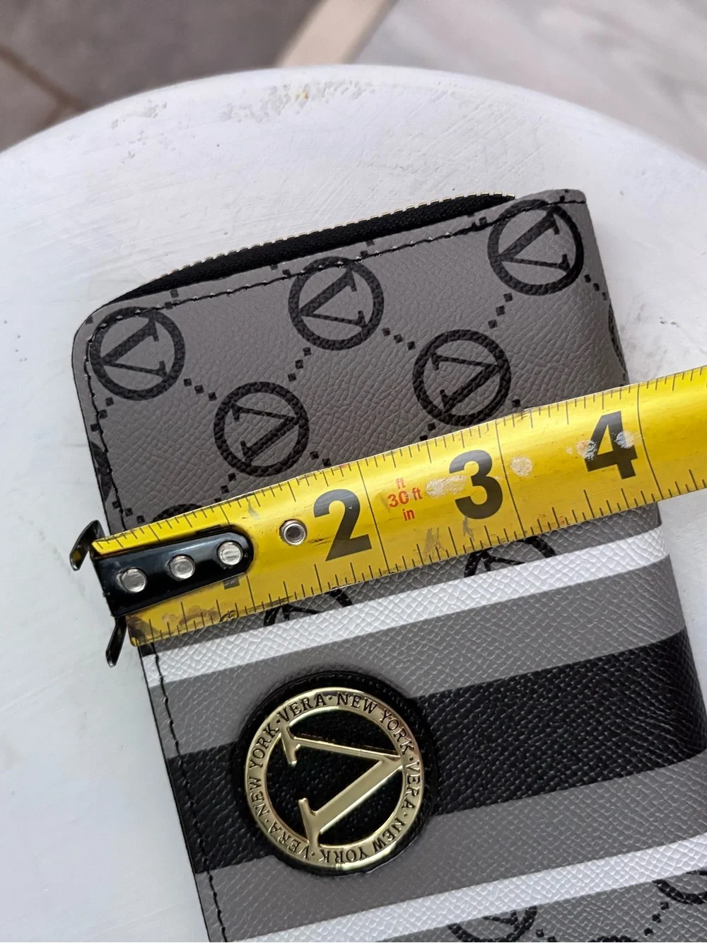 Vera New York Gray Logo Zip-Around Wallet with Stripe NWT